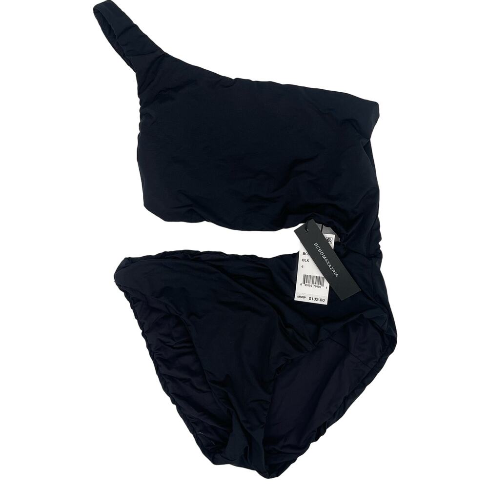 BCBGMAXAZRIA Swimsuit Size 4 One Piece Black Cutout One Shoulder Asymmetrical - Picture 3 of 13